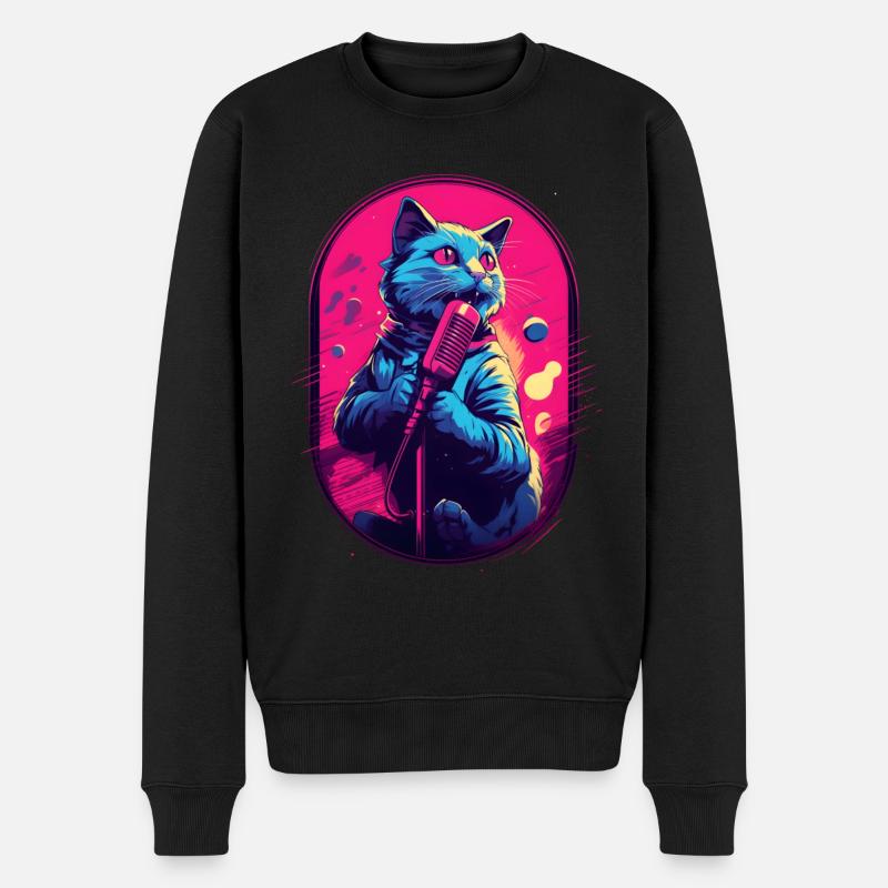 Singende Katze Mikrofon - Männer Premium Bio Pullover - Schwarz