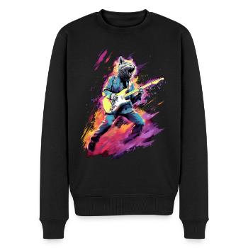 Gitarre spielende Katze Rock - Männer Premium Bio Pullover - Schwarz - Vorne - Nico (187cm)