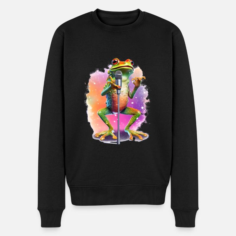 Singender Frosch Pop, by NeonCat - Männer Premium Bio Pullover - Schwarz