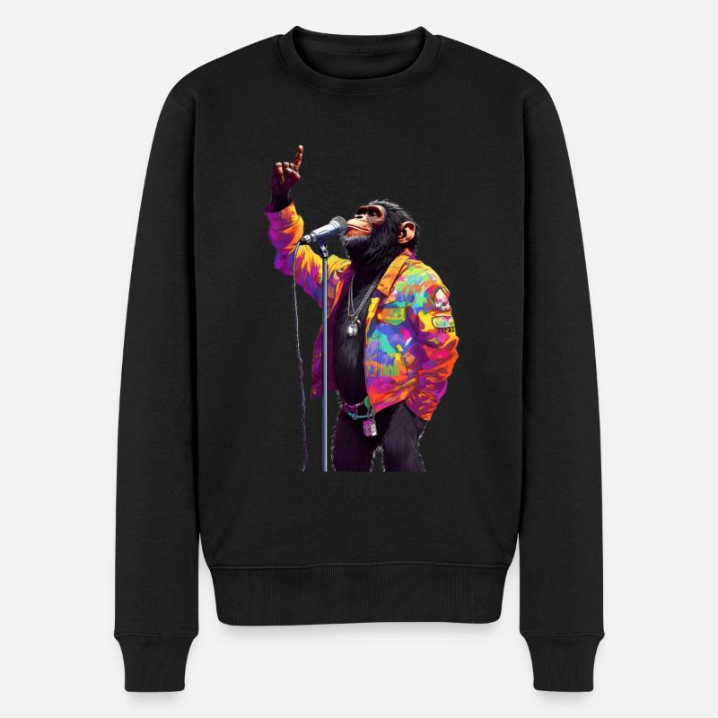Singender Affe mit Mikrofon - Männer Premium Bio Pullover - Schwarz