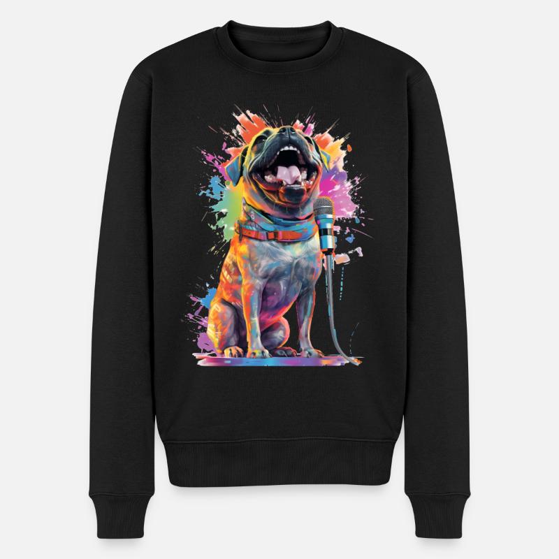 Singender Hund mit Mikrofon - Männer Premium Bio Pullover - Schwarz