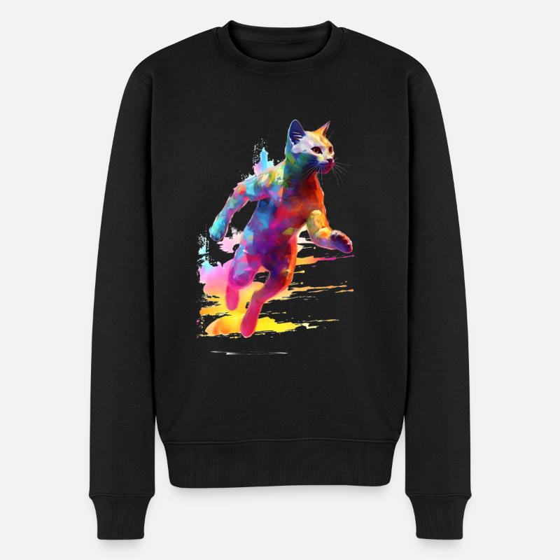 Joggende Katze - Männer Premium Bio Pullover - Schwarz