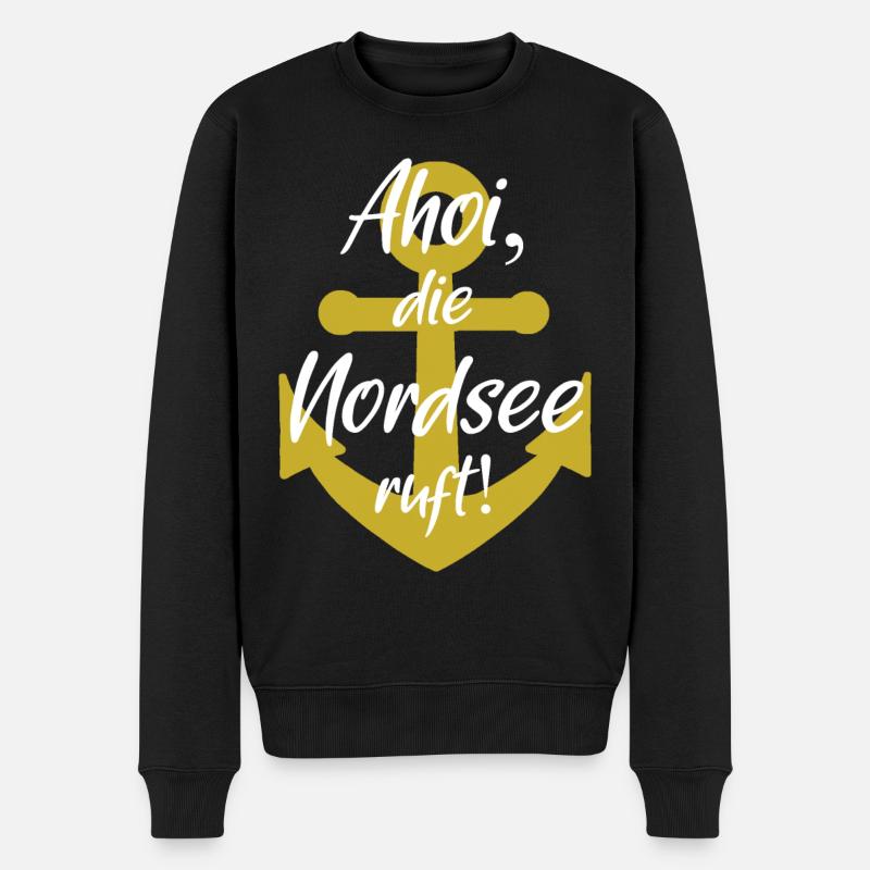 Ahoi die Nordsee ruft - Männer Premium Bio Pullover - Schwarz