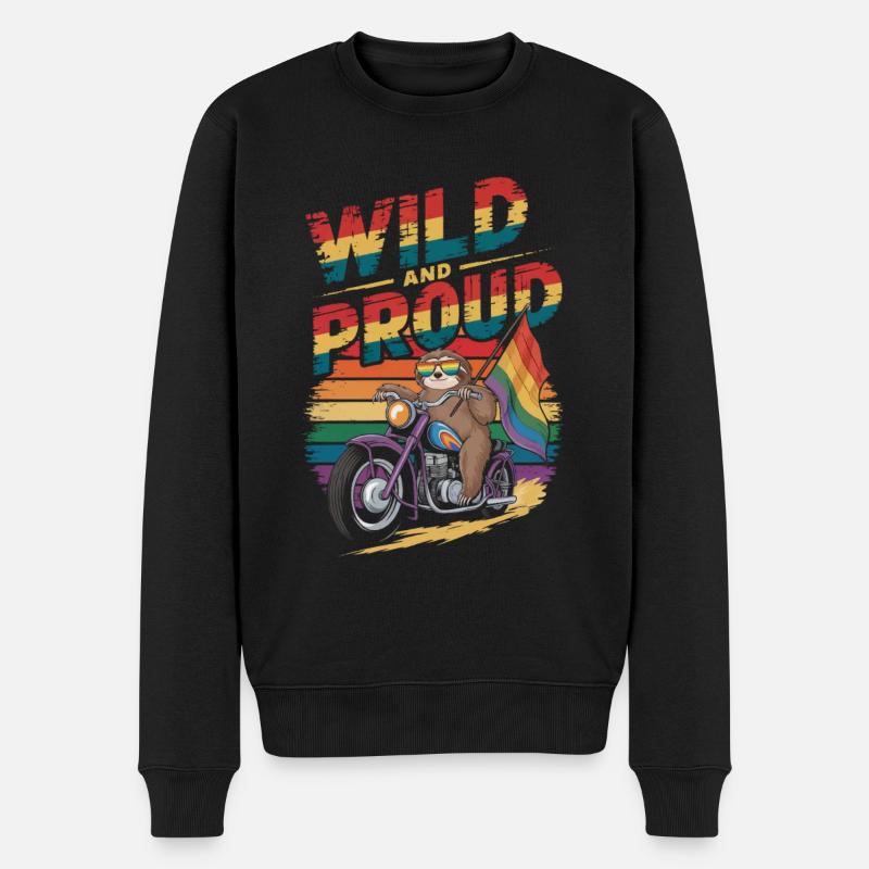 Faultier fährt Motorrad LGBTQ Regenbogen Fahne - Männer Premium Bio Pullover - Schwarz