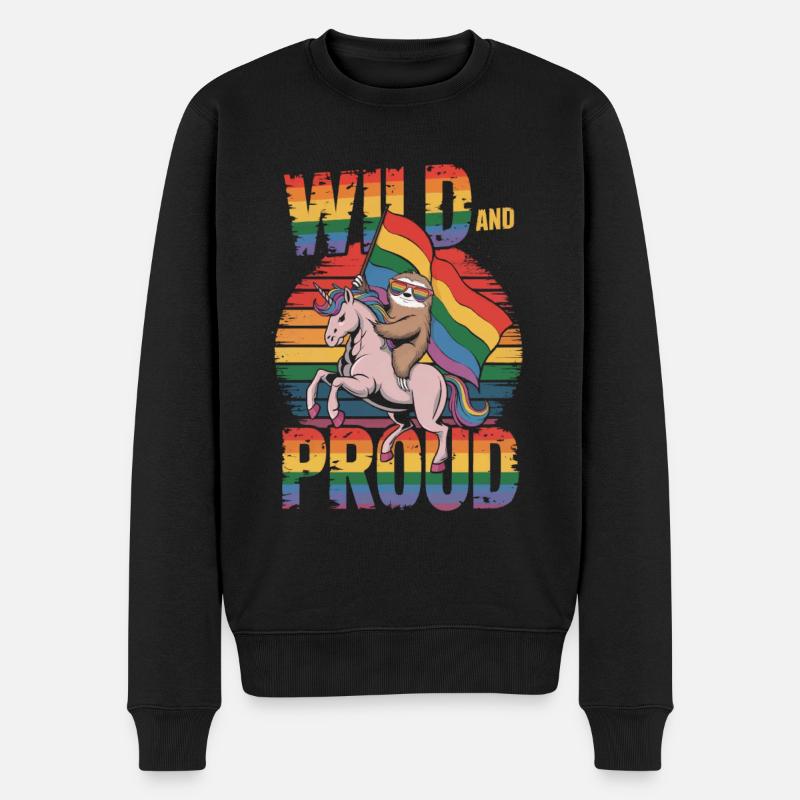 Faultier reitet Einhorn LGBTQ Regenbogen Fahne - Männer Premium Bio Pullover - Schwarz