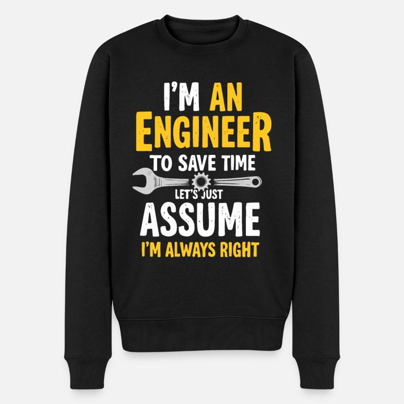 Ingenieur Logik, Immer Recht, Zeit sparen - Männer Premium Bio Pullover - Schwarz