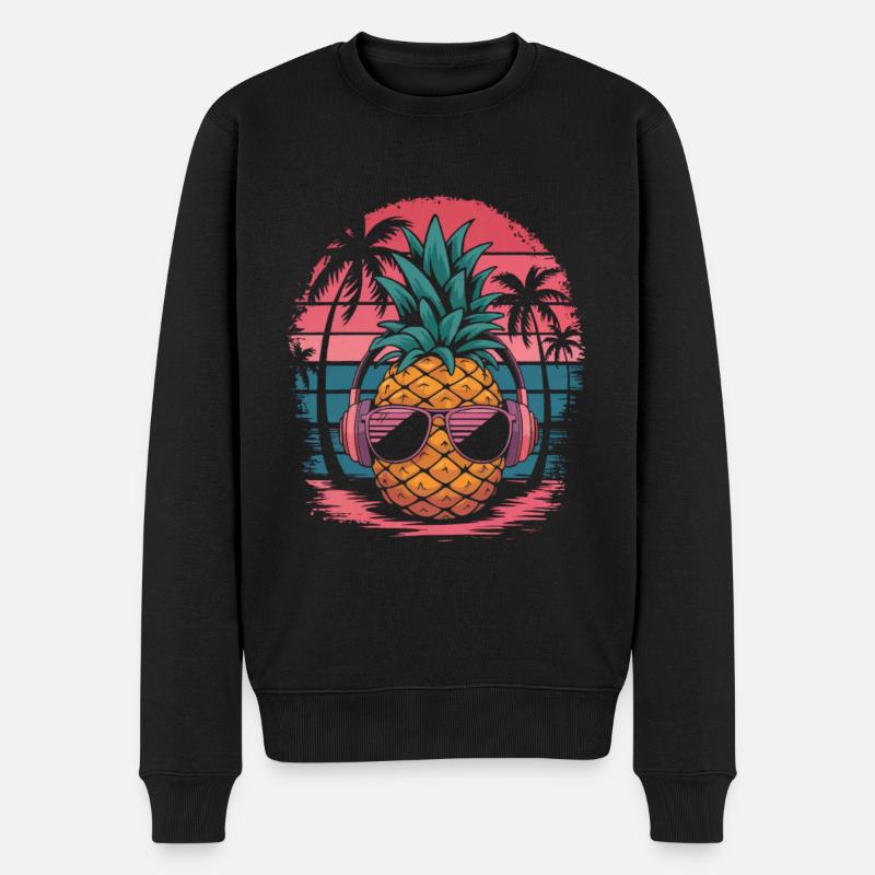 Ananas mit Sonnenbrille und Kopfhörer Palmen - Männer Premium Bio Pullover - Schwarz