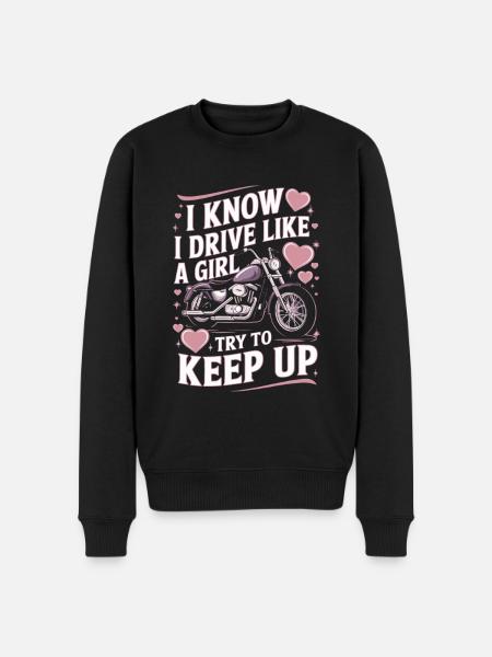 Motorradfahrerin lustiger Spruch - Männer Premium Bio Pullover - Schwarz