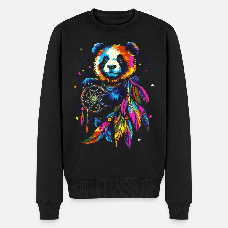 Panda avec attrape-rêves - Pull Premium bio Homme - noir