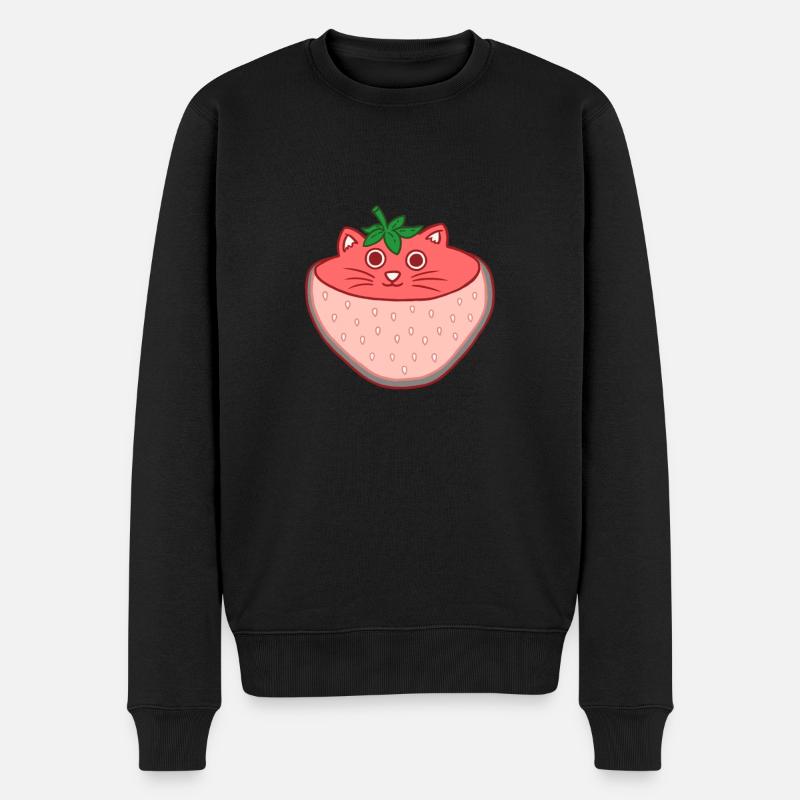 Erdbeer Katze - Männer Premium Bio Pullover - Schwarz
