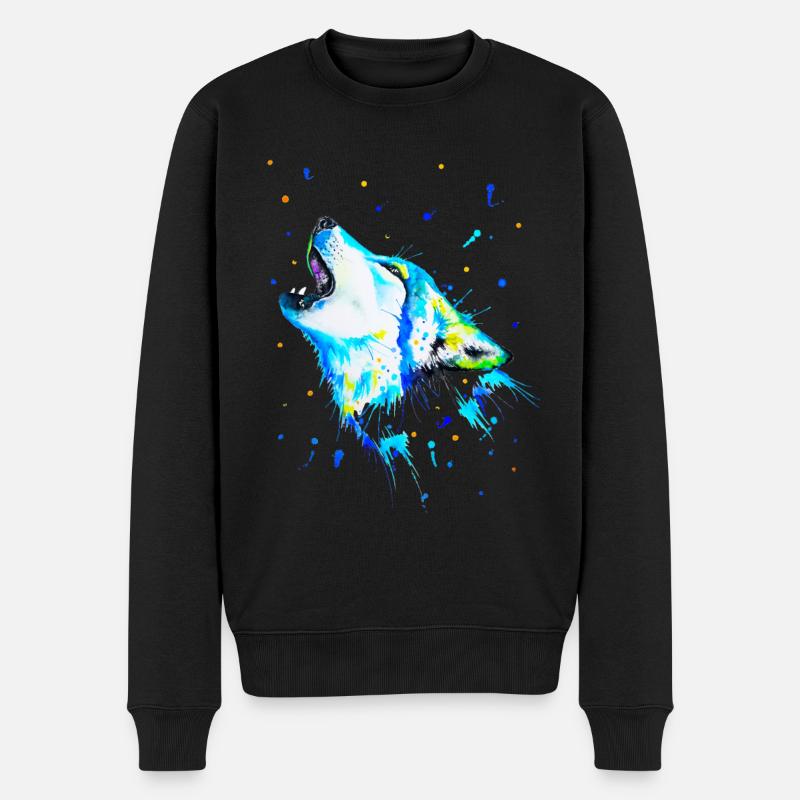 Blauer heulender Wolf - Männer Premium Bio Pullover - Schwarz