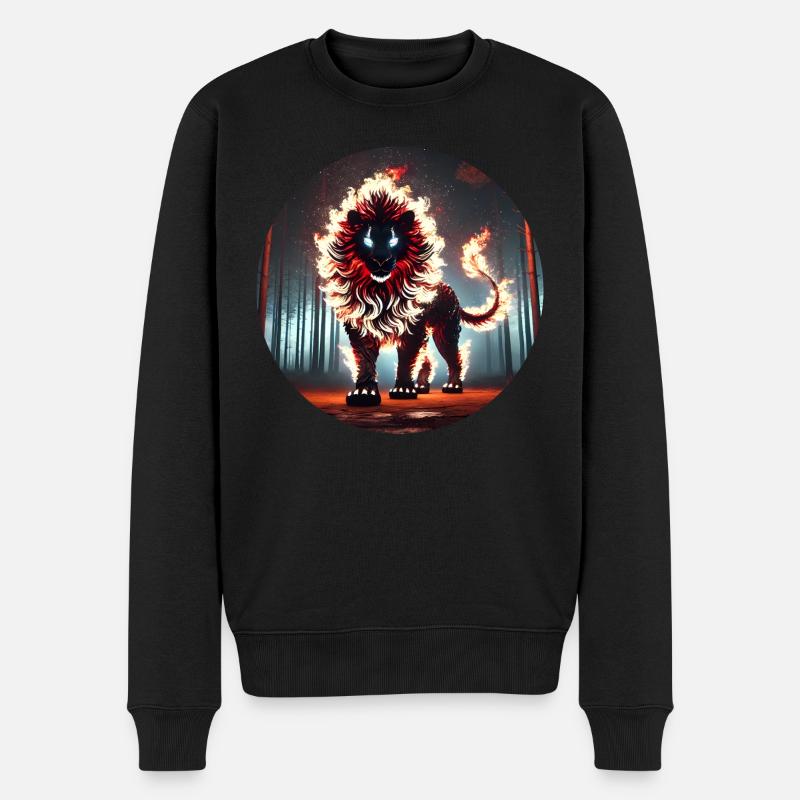 Feuerlöwe im Flammenwald - Männer Premium Bio Pullover - Schwarz
