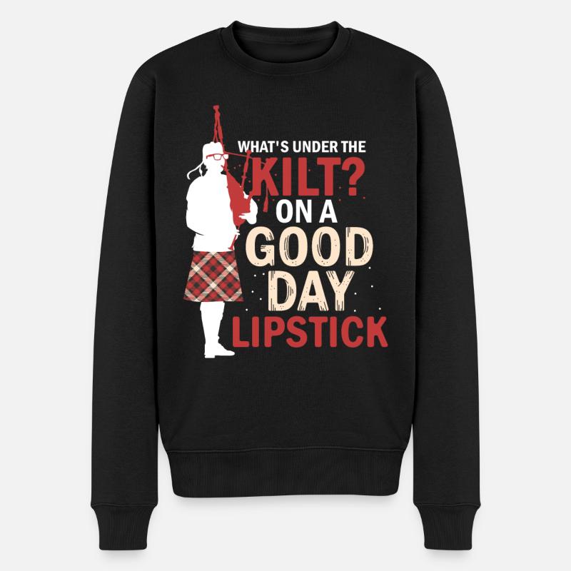 Was ist unter dem Kilt Lippenstift Scottish Bagpiper - Männer Premium Bio Pullover - Schwarz