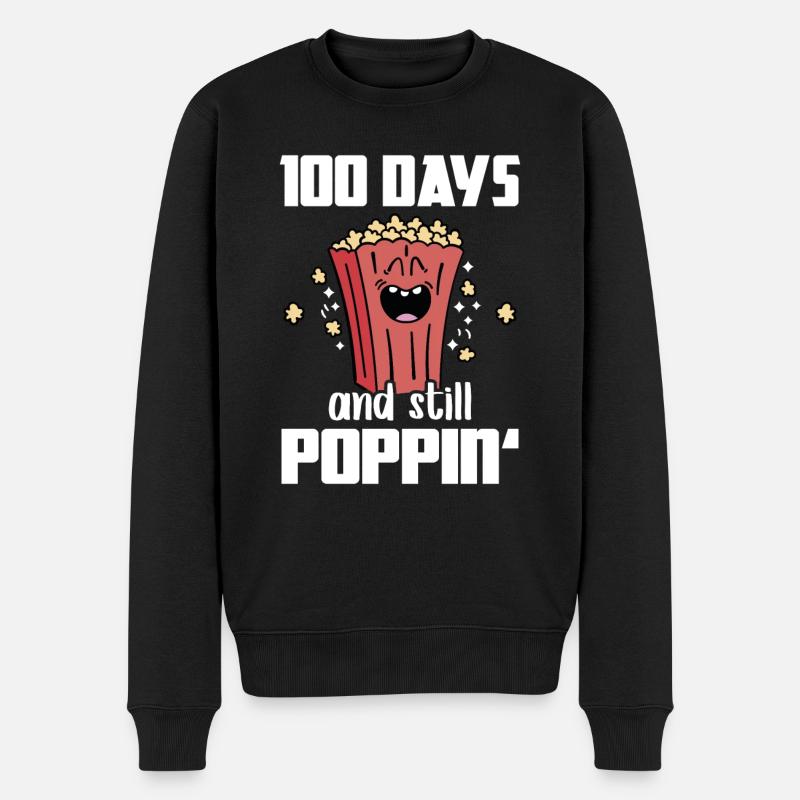 100 Days And Still Poppin Popcorn Wortspiel Schule - Männer Premium Bio Pullover - Schwarz