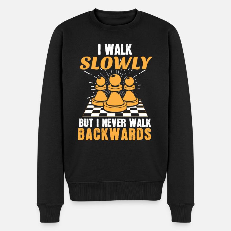 Schach Schachbrett Ich gehe langsam aber nie rückwärts - Männer Premium Bio Pullover - Schwarz