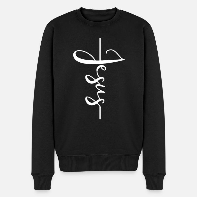 Jesus Christus am Kreuz Gott Christentum - Männer Premium Bio Pullover - Schwarz
