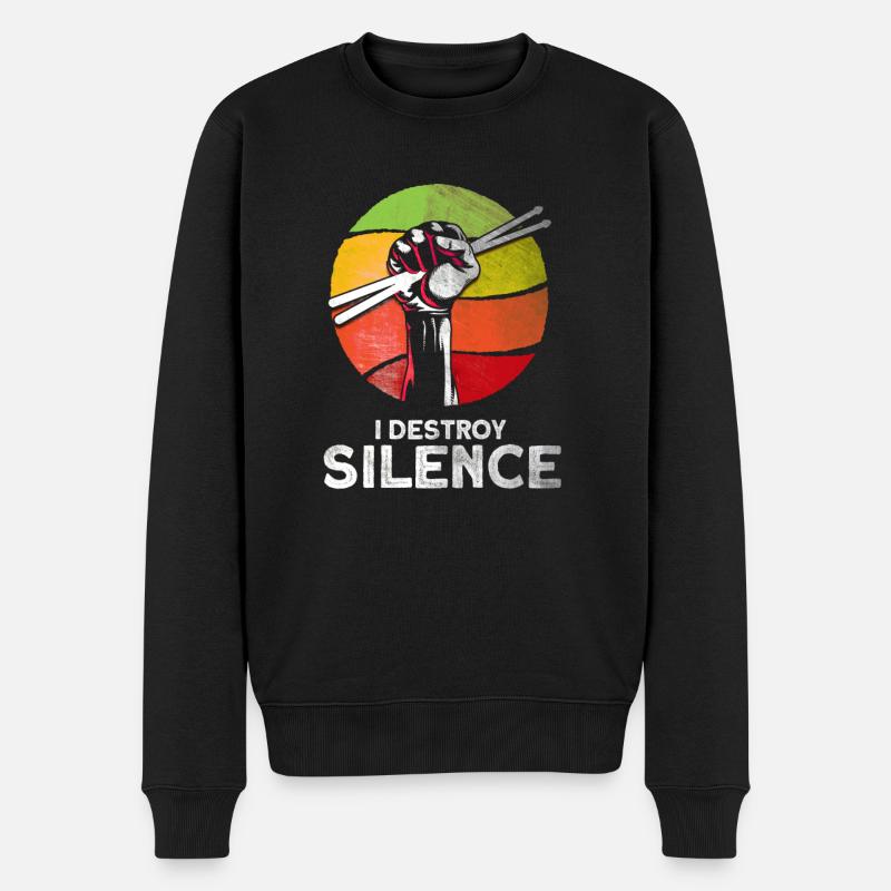 I Destroy Silence Schlagzeug Schlagzeuger Geschenk - Männer Premium Bio Pullover - Schwarz