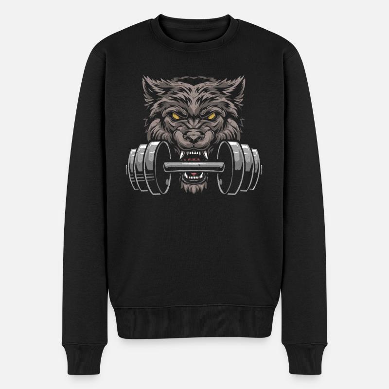 Wolf Bodybuilding Wolf Wildtier Tierpfleger - Männer Premium Bio Pullover - Schwarz