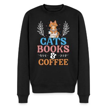 Katzen Bücher und Kaffeetrinker Bookaholic Bücherwurm - Männer Premium Bio Pullover - Schwarz - Vorne - Nico (187cm)