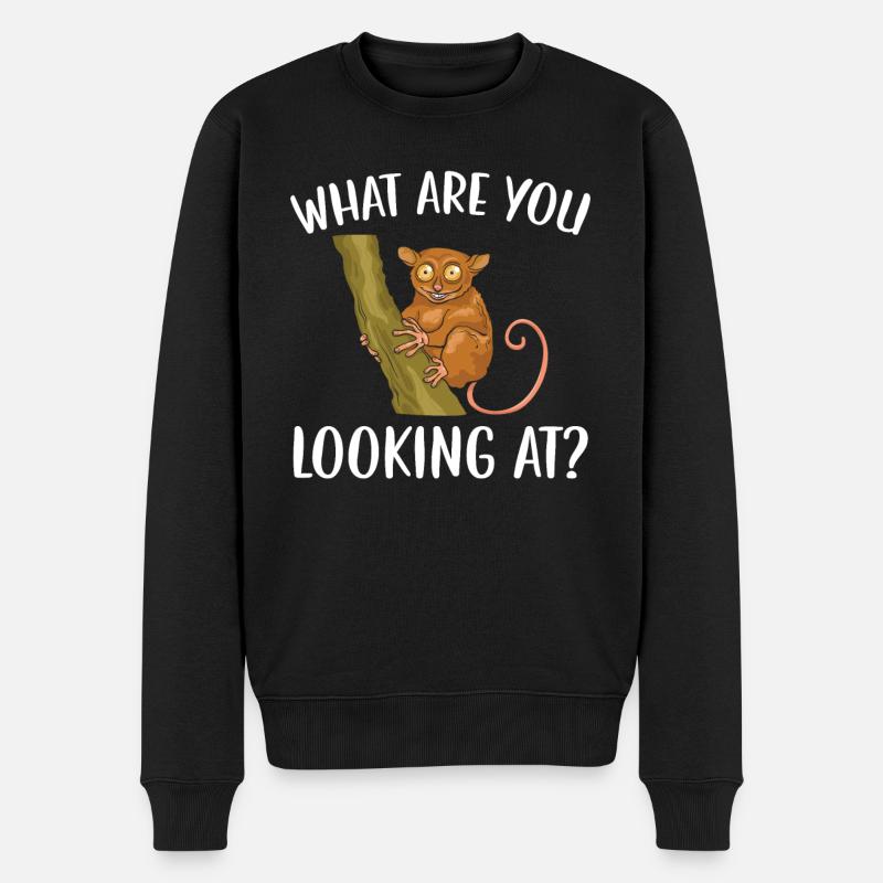 Was siehst du auf Big Eyes Animal Tarsier - Männer Premium Bio Pullover - Schwarz