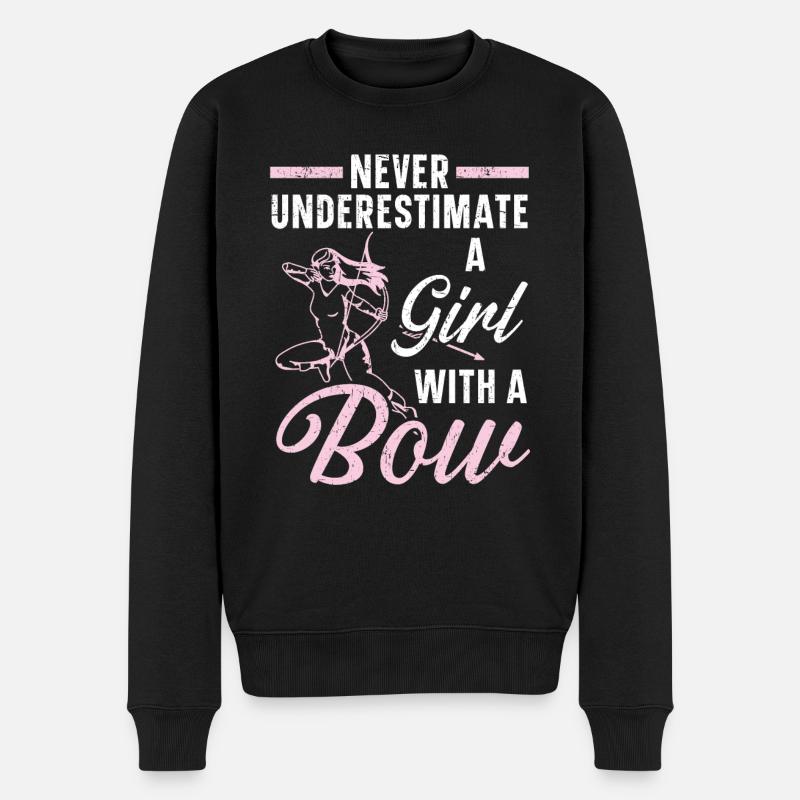 Unterschätze niemals ein Mädchen mit einem Bogenschießen - Männer Premium Bio Pullover - Schwarz