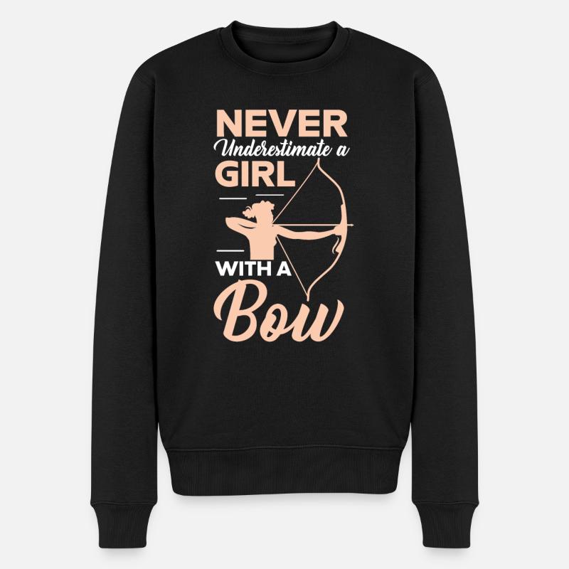 Unterschätze niemals ein Mädchen mit einem Bogenschießen - Männer Premium Bio Pullover - Schwarz