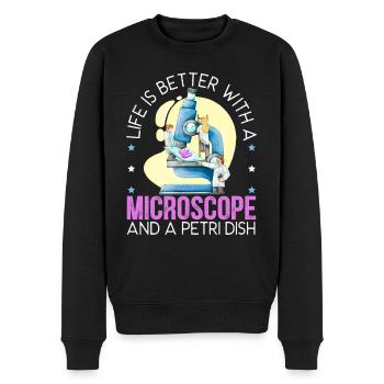 Das Leben ist besser mit einem Mikroskop und einer Petrischale - Männer Premium Bio Pullover - Schwarz - Vorne - Nico (187cm)