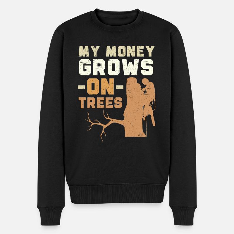 Mein Geld wächst auf Bäumen Holz Baumpfleger Holzfäller - Männer Premium Bio Pullover - Schwarz