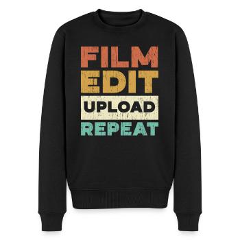 Filmbearbeitung Upload Repeat Content Creator Vlogger - Männer Premium Bio Pullover - Schwarz - Vorne - Nico (187cm)