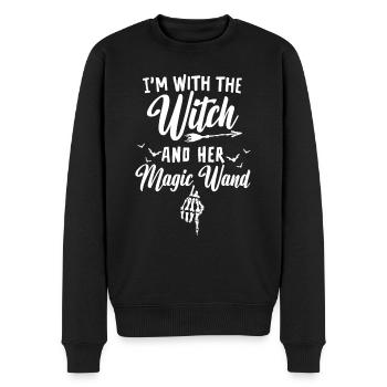 Halloween I'm With The Witch And Her Magic Wand - Männer Premium Bio Pullover - Schwarz - Vorne - Nico (187cm)