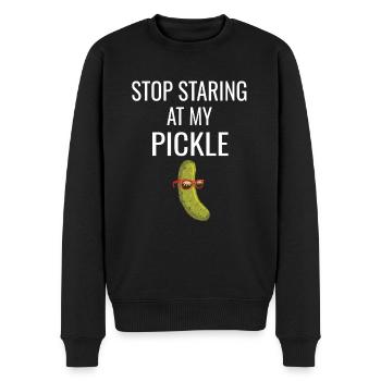 Humour Homme Concombre Arrête de regarder mon cornichon - Pull Premium bio Homme - noir - Devant - Nico (187cm)