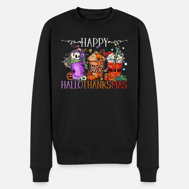 Hallothanksmas Halloween Thanksgiving Weihnachten - Männer Premium Bio Pullover - Schwarz