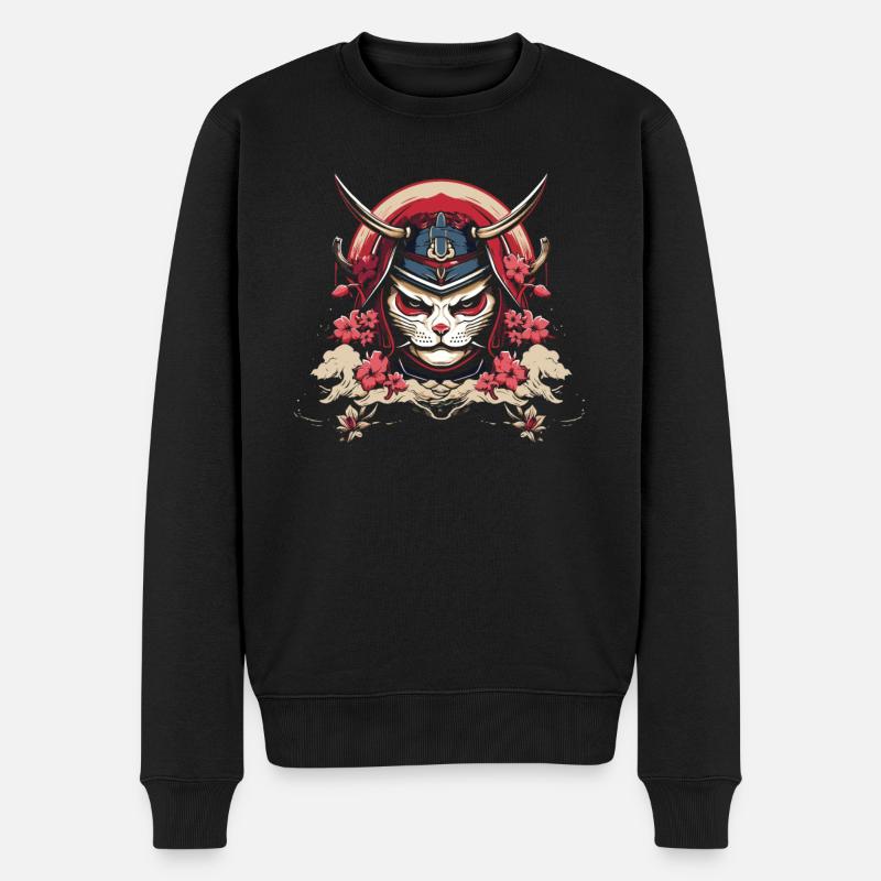 Japanische Samurai-Katze Japan Ästhetische Katze Liebhaber - Männer Premium Bio Pullover - Schwarz