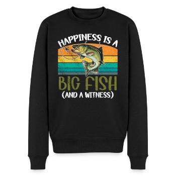 Angler Angeln Geschenkidee Happiness Is A Big Fish - Männer Premium Bio Pullover - Schwarz - Vorne - Nico (187cm)