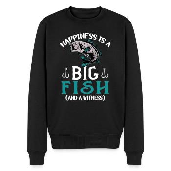 Angler Angeln Geschenkidee Happiness Is A Big Fish - Männer Premium Bio Pullover - Schwarz - Vorne - Nico (187cm)