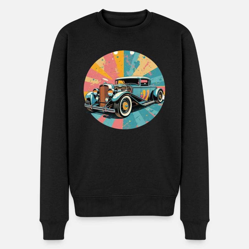 Retro Hot Rod - Männer Premium Bio Pullover - Schwarz