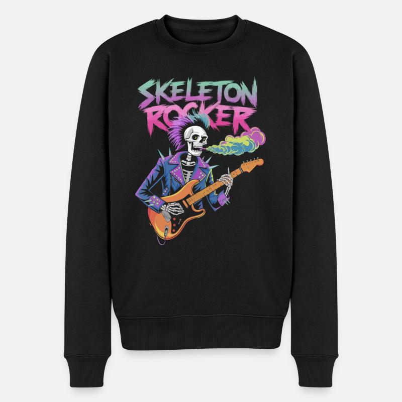 Skelett Gitarrist Bones Gitarrist Musiker - Männer Premium Bio Pullover - Schwarz