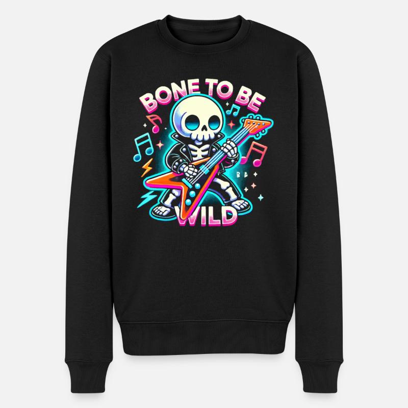 Skelett Gitarrist Bones Gitarrist Musiker - Männer Premium Bio Pullover - Schwarz