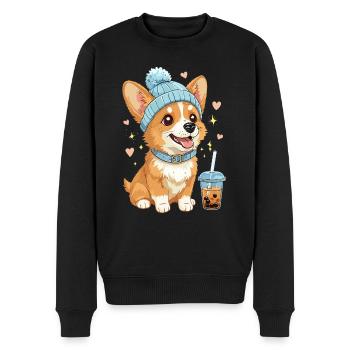 Bubble Tea Corgi Chien Bonnet Mignon Chien Amoureux - Pull Premium bio Homme - noir - Devant - Nico (187cm)