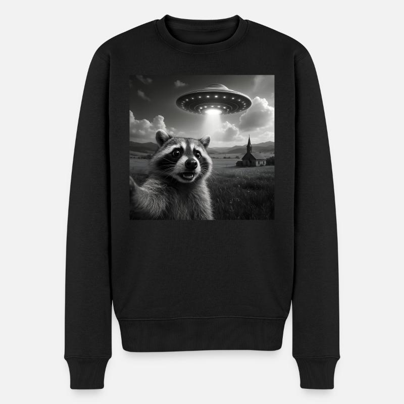 Waschbär Selfie mit Ufo - Männer Premium Bio Pullover - Schwarz