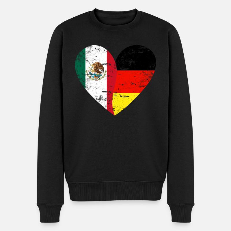 Mexico Germany Grunge Flaggenherz - Männer Premium Bio Pullover - Schwarz