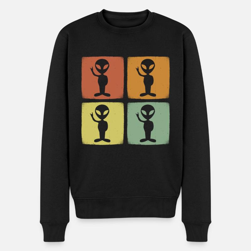 Lustige Vintage Alien Retro UFO - Männer Premium Bio Pullover - Schwarz