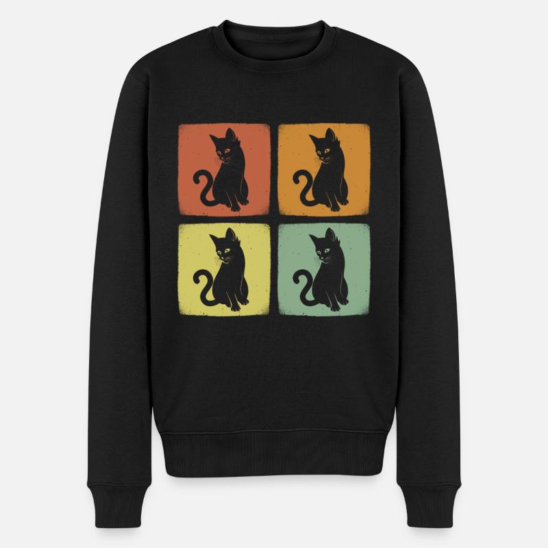 Retro Katze Lustiges Tier Vintage Haustier - Männer Premium Bio Pullover - Schwarz