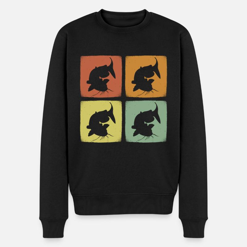 Vintage Wels Retro Fisch Wassertier - Männer Premium Bio Pullover - Schwarz