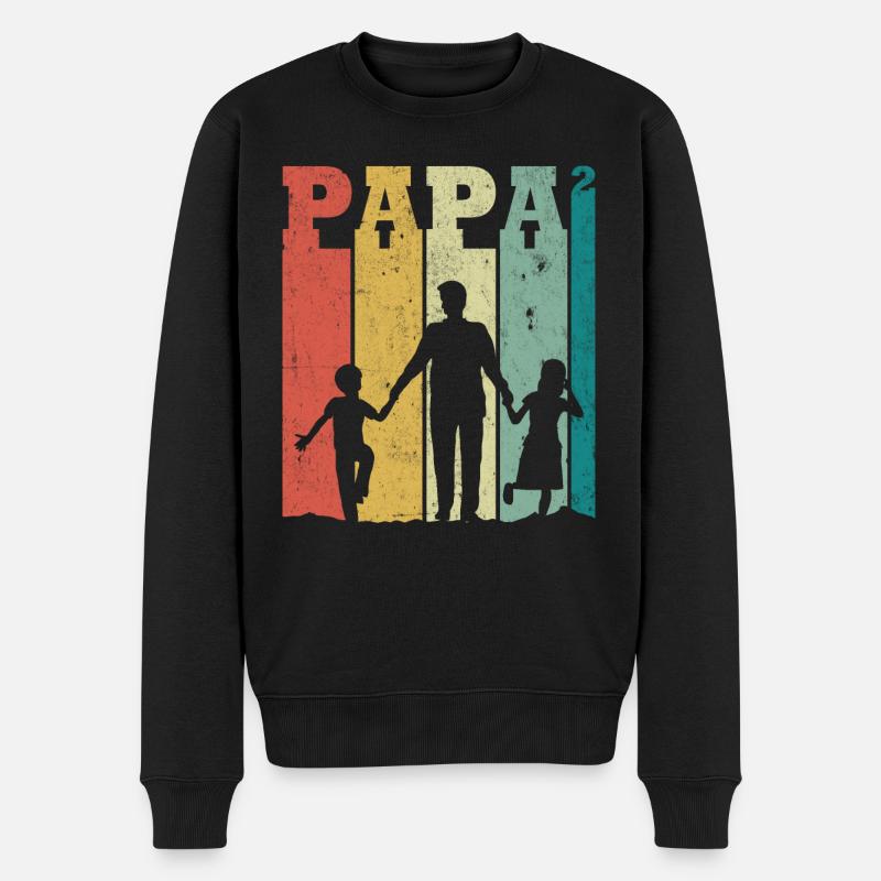 Papa 2 Kinder, Vintage-Geschenk für Papa 2 Kinder - Männer Premium Bio Pullover - Schwarz