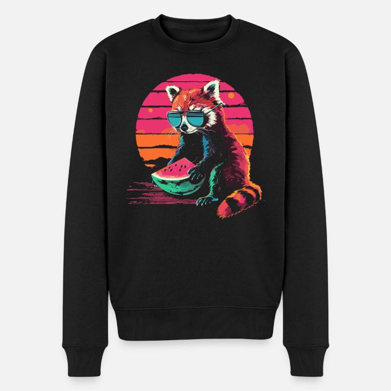 Panda roux Chat Ours Panda roux Pastèque Cool - Pull Premium bio Homme - noir