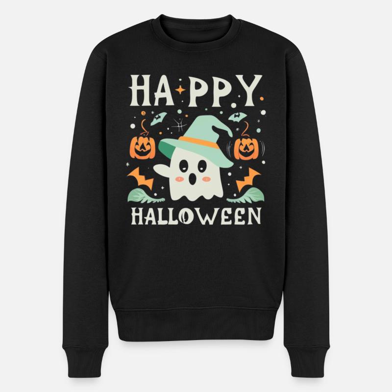 Geisterstunde: Verspieltes Halloween - Männer Premium Bio Pullover - Schwarz