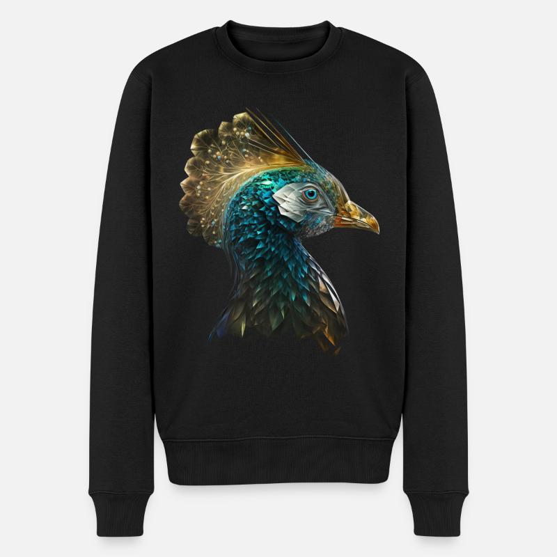 Pfau Vogel Tiere Geschenk Kunst Tiermotiv - Männer Premium Bio Pullover - Schwarz