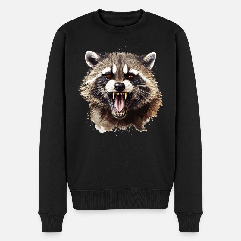 Waschbär Raccoon Natur Waschbärkopf - Männer Premium Bio Pullover - Schwarz