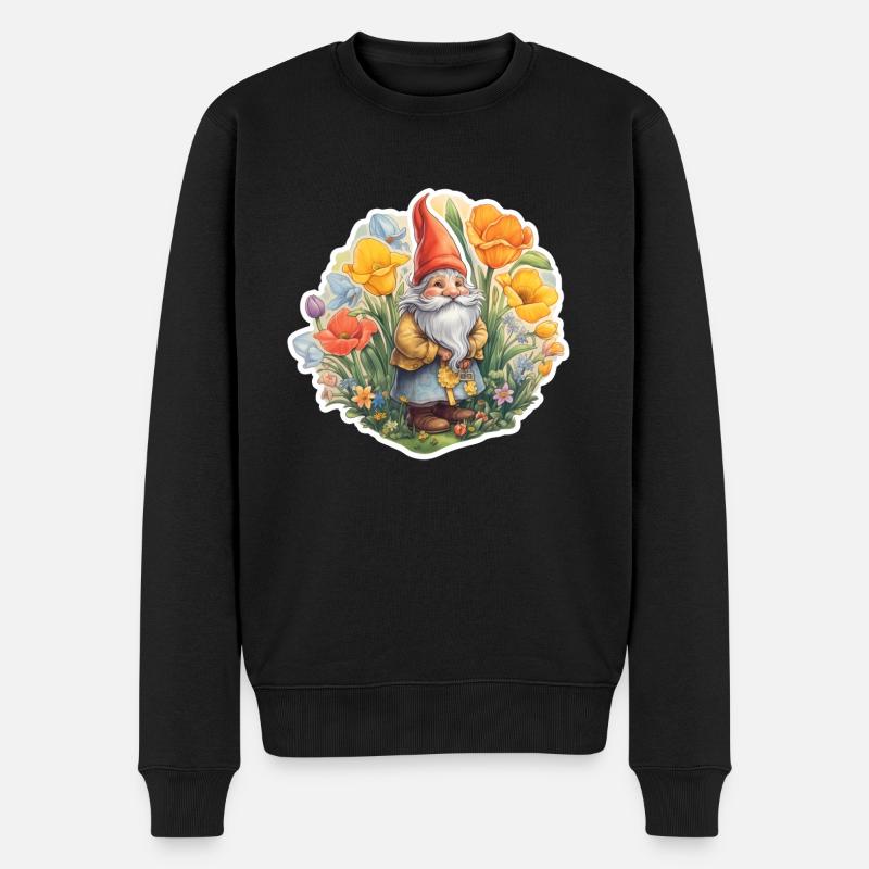 Zwerg in einer Blumenwiese - Männer Premium Bio Pullover - Schwarz